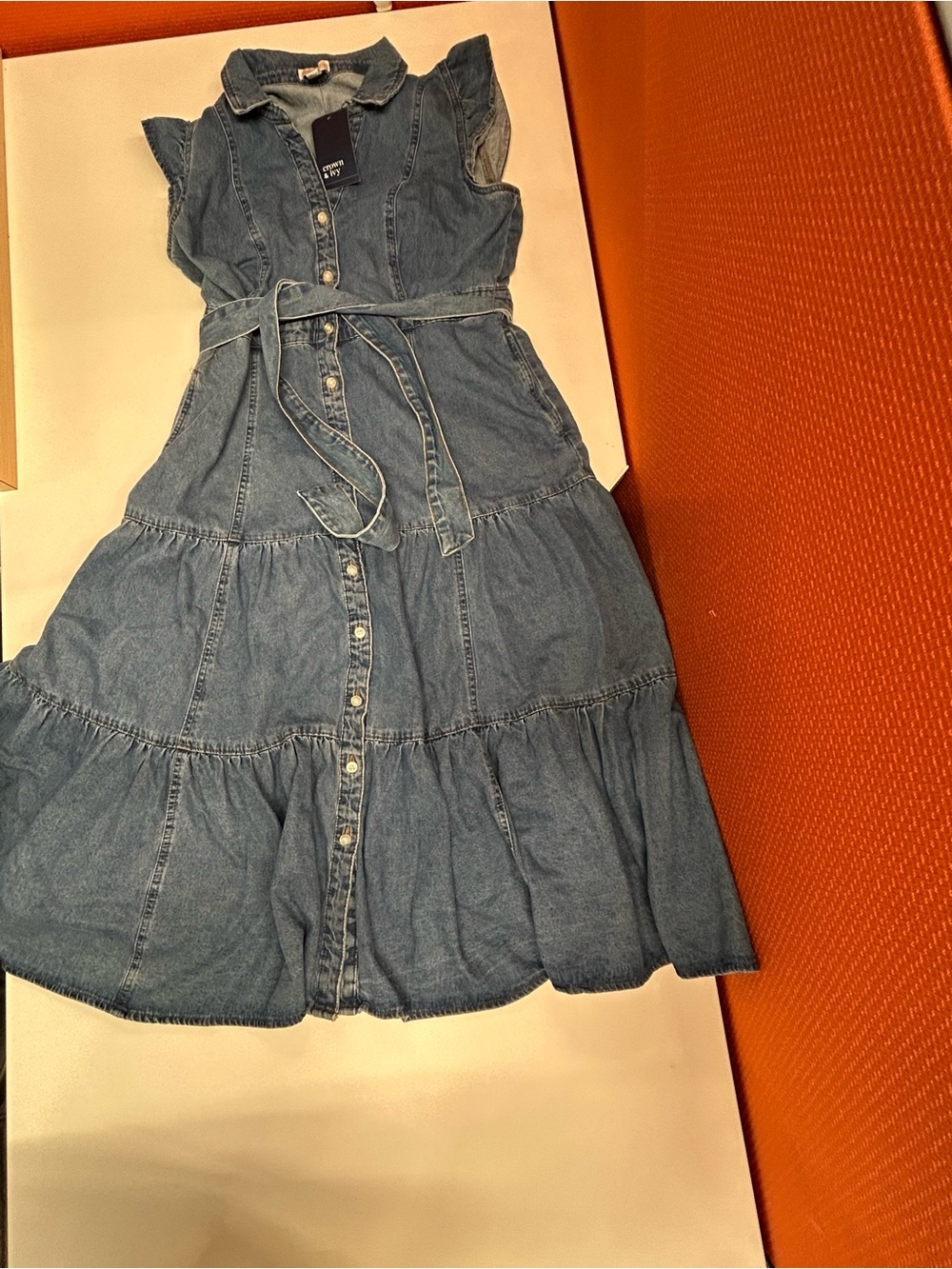 NWT Crown & Ivy denim prairie dress size 8P